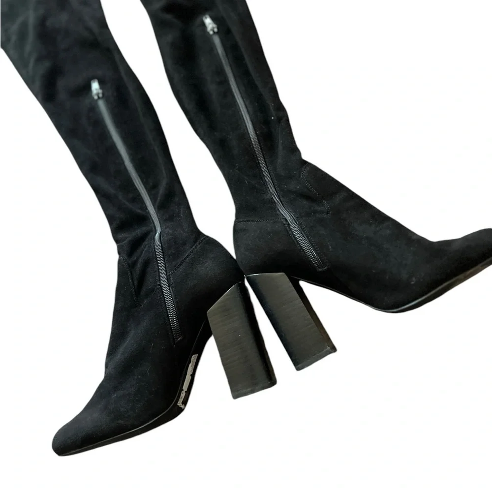 JEFFREY CAMPBELL Perouze Black Over The Knee Suede Heeled Boots